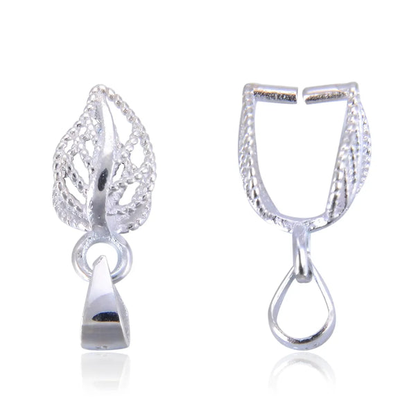 2pcs 925 Sterling Silver Leaf-Shaped Pinch Bail, Pendant Clasp, 17x6mm, SS125-1
