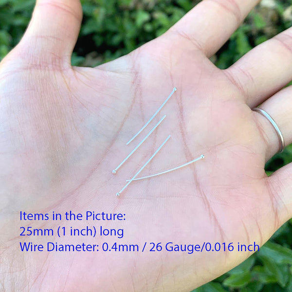 20pcs 925 Sterling Silver Ball Headpin Head Pins, 0.4mm/26 Gauge, Length Selections: 25mm/30mm/35mm/38mm