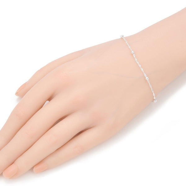 1pc 925 Sterling Silver 3mm Bead Station Singapore Chain Bracelet, Length Selections: 6.5 inch/7 inch/7.5 inch/8 inch