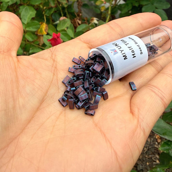 10g Miyuki Half Tila Seed Beads 5x2.3mm, Matte Metallic Dark Raspberry HTL-2005
