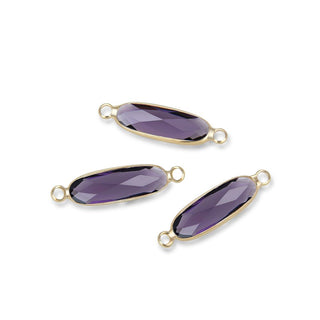 10pcs Grade A February Amethyst Purple Rectangle Bar Birthstone Links, 18K Yellow Gold Plated Brass, 21x7mm, CCP9-G2