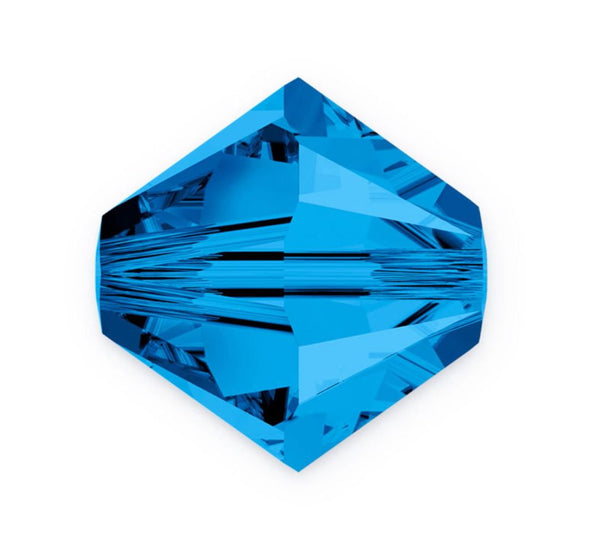 50pcs Preciosa Faceted Bicone Crystal Beads, Capri Blue, 6mm, Hole ID 1mm, Pre-B625