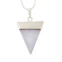 1pc Natural White Quartz Clear Crystal Triangle Gemstone Pendant Necklace, 18 Inch Surgical Stainless Steel Chain, GGP-A3