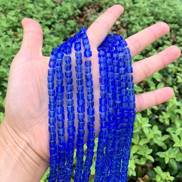 100pcs Creative Club Faceted Cube Crystal Glass Beads, Sapphire Blue, 6mm, Hole ID 1mm, CCC613