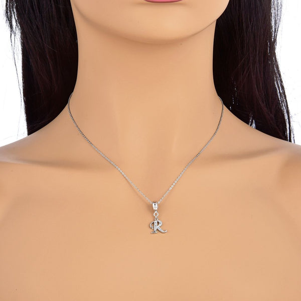 1pc 925 Sterling Silver Letter R, Alphabet Charm Pendant Drop, 18mm Long, Hole ID 4.5mm, EC3-A18