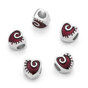 20pcs Love Heart Red Enamel Large Hole Beads, Hole ID 4.5mm, Antique Silver, Zinc Alloy Metal, MEC-B10