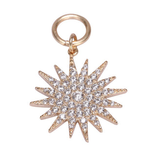 Real Yellow Gold Plated Sterling Silver Shinning Star Bead Cubic Zirconia CZ
