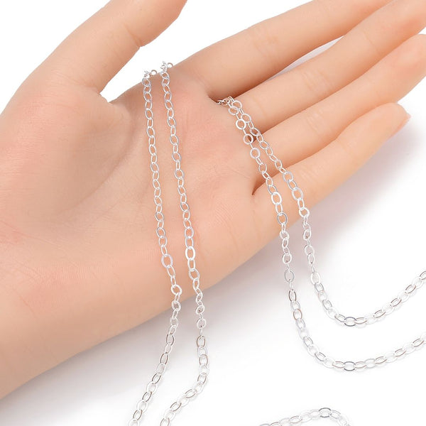 5 Feet 925 Sterling Silver Unfinished Flat Cable Chain Links, 3mm, SSK-R7