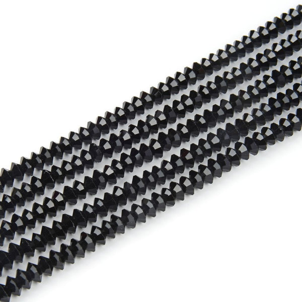 200pcs Creative Club Faceted Flat Bicone Rondelle Crystal Glass Beads #5305, Jet Black, 6x4mm Small, Hole ID 1mm, CC3R623