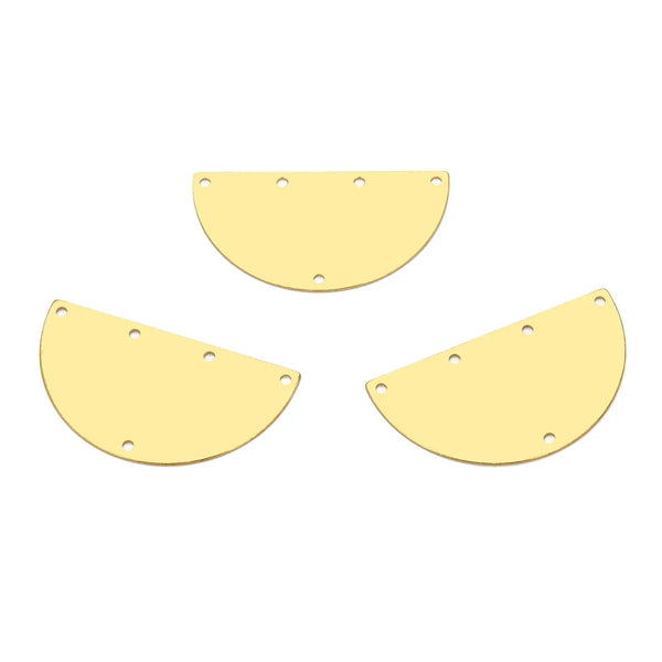 20pcs Raw Brass Large Half Round Semicircle Connector Link, 5-Hole, 35mm, Unplated/Uncoated, CX-R6