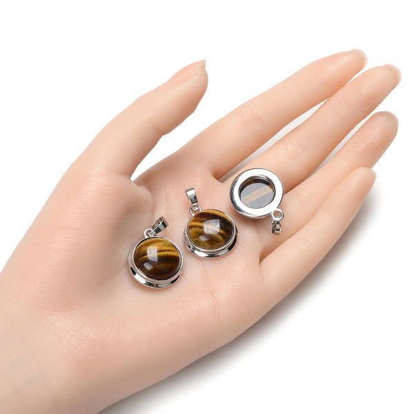2pcs Natural Golden Yellow Tiger Eye Round Gemstone Pendant Drops, 20mm, G2P-K1