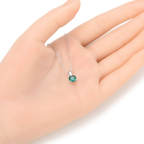 925 Sterling Silver May Birthstone Solitaire Necklace, 6mm/0.84 Carat Green Emerald Cubic Zirconia CZ, Length Selections: 16 inch/18 inch
