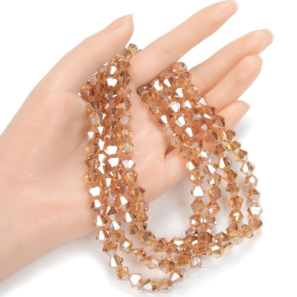 200pcs Creative Club Faceted Bicone Crystal Glass Beads, Golden Shadow, 8mm (0.31 Inch), Hole ID 1.1mm, CCB828