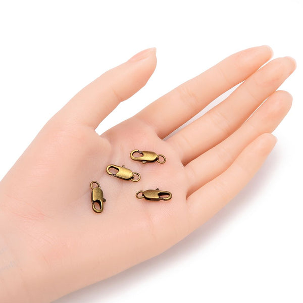 20pcs Rectangle Lobster Claw Clasp, Open Jump Ring, Antique Bronze Plated Brass, Size Selections: 12mm/14mm/17mm
