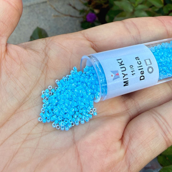 7.5g Miyuki Delica 11/0 Seed Beads, Translucent Luminous Dyed Blue DB2039
