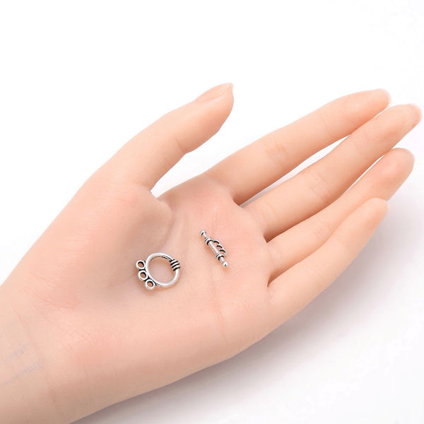 Adabele 20 Sets Round Toggle Clasp, 3 Rings Multiple Strands T-Bar Jewelry Closure, 17.7mm, Antique Silver, MC-AF8