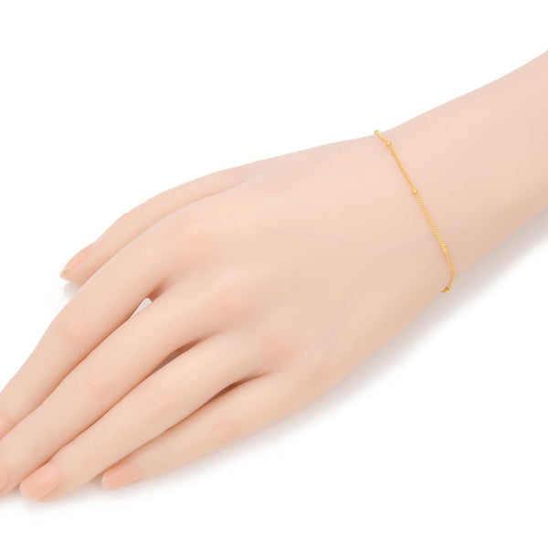 1pc 925 Sterling Silver 1.85mm Bead Station Curb Chain Bracelet, Real 18K Yellow Gold Plated, Length Selections: 6.5 inch/7 inch/7.5 inch/8 inch