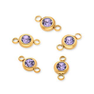 10pcs Grade A June Alexandrite Birthstone Links, 18K Yellow Gold Plated Stainless Steel, Tarnish Resistant, 6mm, CCP35-6