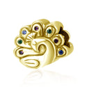 Solid 925 Gold Plated Sterling Silver Peacock Cubic Zirconia Gemstone Charm Bead, Compatible...