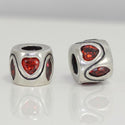 1pc Real 925 Sterling Silver Heart Bead, January Birthstone Charm Cubic Zirconia CZ Siam Red Garnet Gemstone, Compatible with Pandora all Other Charm Bracelets, EC613
