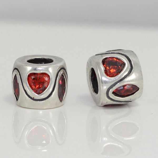 1pc Real 925 Sterling Silver Heart Bead, January Birthstone Charm Cubic Zirconia CZ Siam Red Garnet Gemstone, Compatible with Pandora all Other Charm Bracelets, EC613