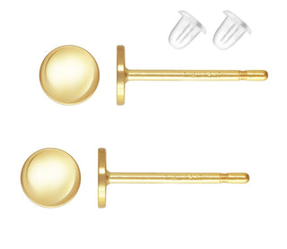 4pcs Real 1/20 14K Gold Filled Earring Posts, 4mm Small Glue On Flat Round Pad, with 4pcs Plastic Earring Backs, JK1-E4