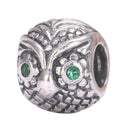 Real Solid Sterling Silver Owl Charm Wisdom Bead Cubic Zirconia CZ, Compatible with Pandora All...