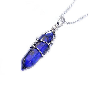 1pc Natural Blue Lapis Lazuli Gemstone Pendant Necklace, 18 Inch Surgical Stainless Steel Chain, GGP-E2