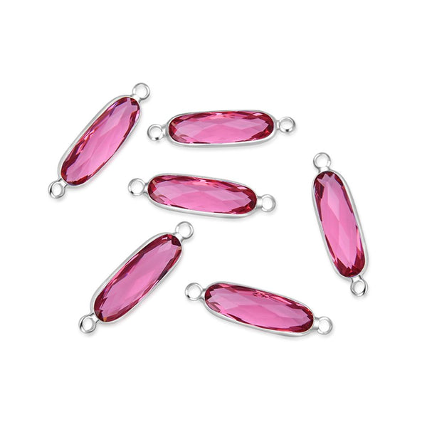 10pcs Grade A July Ruby Red Rectangle Bar Birthstone Links, Sterling Silver Plated Brass, 21x7mm, CCP9-S7