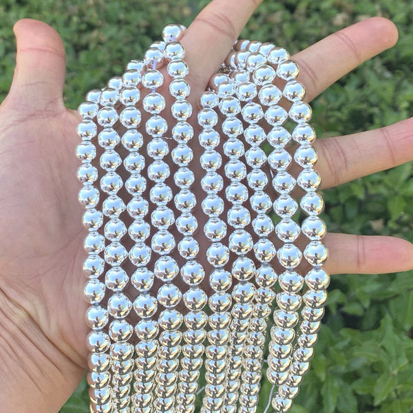 Grade A Natural Hematite Gemstone Round Beads, Silver Plated, 15 Inch/1 Strand, Size Selections: 6mm/8mm/10mm