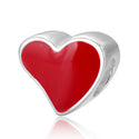 Real 925 Sterling Silver Red Enamel Love Heart Bead Charm