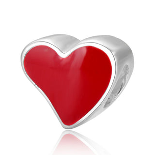 Real 925 Sterling Silver Red Enamel Love Heart Bead Charm