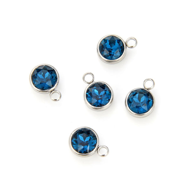 10pcs Grade A September Sapphire Blue Birthstone Charm Drops, Stainless Steel, Tarnish Resistant, 10mm, CCP30-9