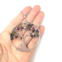 1pc Tree of Life Prosperity Necklace, Natural Tourmaline Gemstone Pendant, 26 inch Surgical Stainless Steel Chain, GGP9-3