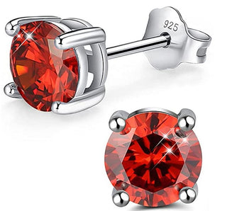 1 Pair 925 Sterling Silver January Red Birthstone Round Cut Stud Earrings, 4mm/0.25 Carat Small Tiny Cubic Zirconia CZ Garnet Stone, SSE78-1