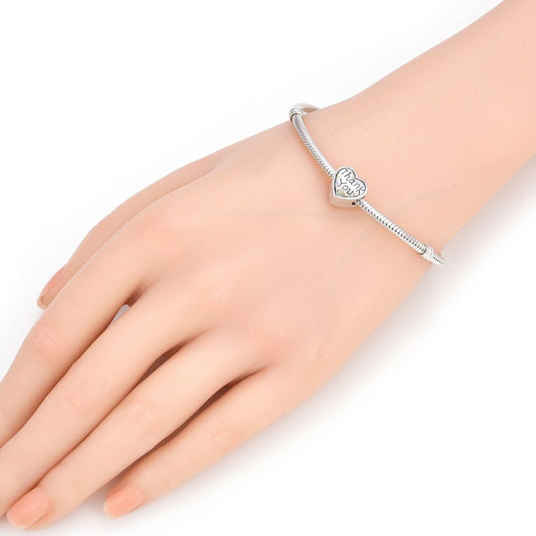 1pc Real 925 Sterling Silver Thank You Gold Love Heart Bead Charm, Compatible with Pandora All Other Charm Bracelet, EC4-B10