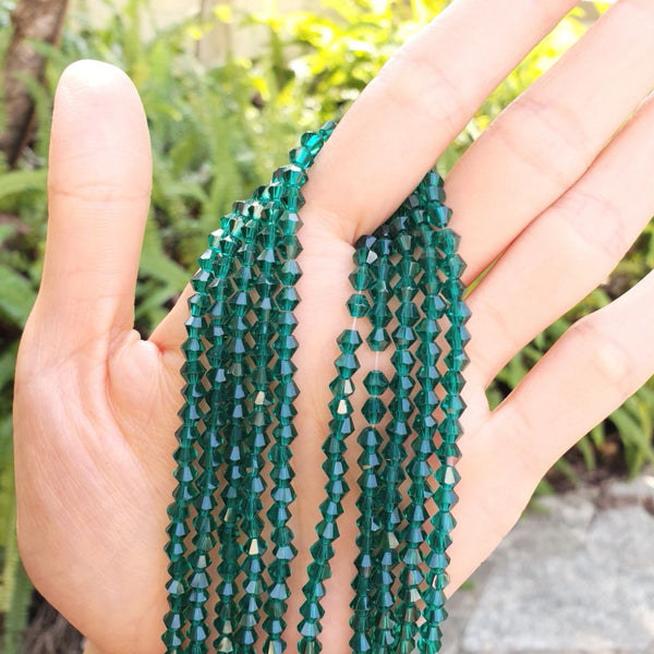 500pcs Creative Club Faceted Bicone Crystal Glass Beads, Emerald Green, 4mm (0.16 Inch) Small Tiny, Hole ID 0.9mm, CCB424
