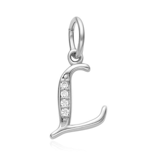 1pc 925 Sterling Silver Letter L Charm, Tarnish Resistant Rhodium Plated, Cubic Zirconia CZ Name Initial Pendant Drop,SSP-C12