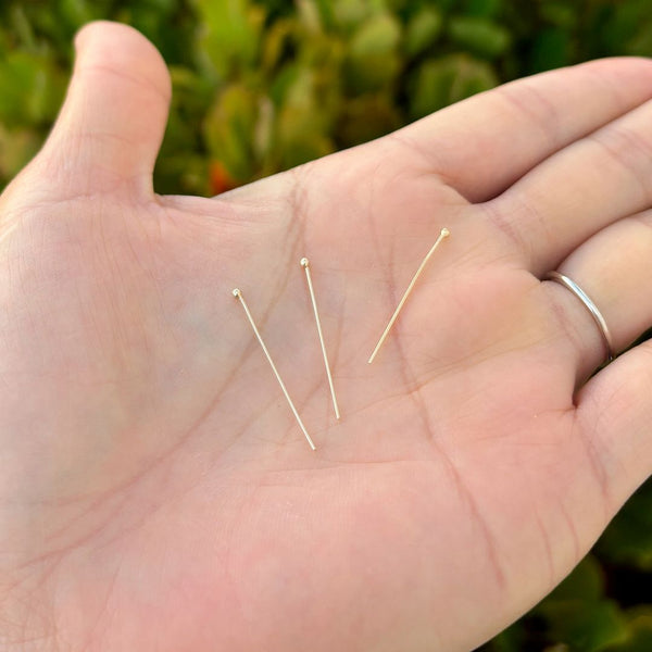 20pcs Real 1/20 14K Gold Filled Ball Head Pins Headpin, 24 Gauge/0.5mm, Length Selections: 1 inch/1.5 inch/2 inch