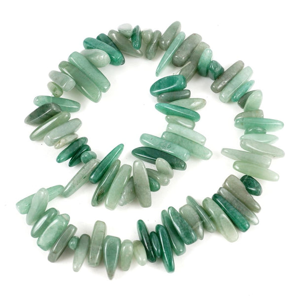 Natural Green Aventurine Gemstone Stick Point Beads, Irregular, 7mm-23mm Long, Hole ID 1mm 1 Strand/15 Inch, GZ5-9