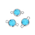 10pcs Grade A March Aquamarine Blue Birthstone Links, Sterling Silver Plated Brass, Size Selections: 6mm/8mm