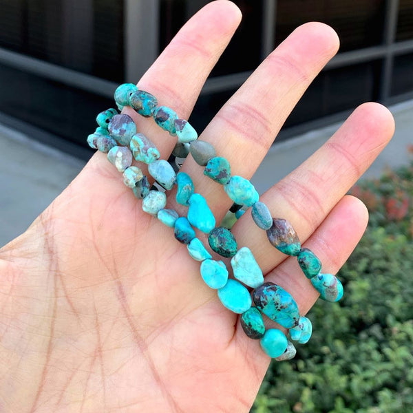 1 Strand Stretch Natural Blue Turquoise Free Form Gemstone Bracelet, 5-8mm Small Beads, Length Selections: 7 inch/7.5 inch
