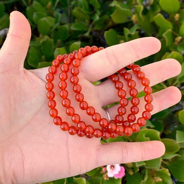 1 Strand Stretch Natural Carnelian Beaded Gemstone Bracelet, 6mm Beads, Length Selections: 7 inch/7.5 inch/8 inch