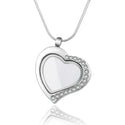 1pc Living Memory Floating Locket Necklace, 30mm Cubic Zirconia CZ Diamond Heart Pendant, 28 Inch Stainless Steel Chain, MCL283