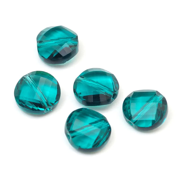 25pcs Adabele Austrian Faceted Flat Round Twist Coin Crystal Beads #5621, Emerald Green, 10mm, Hole ID 1.2mm, SSW1024
