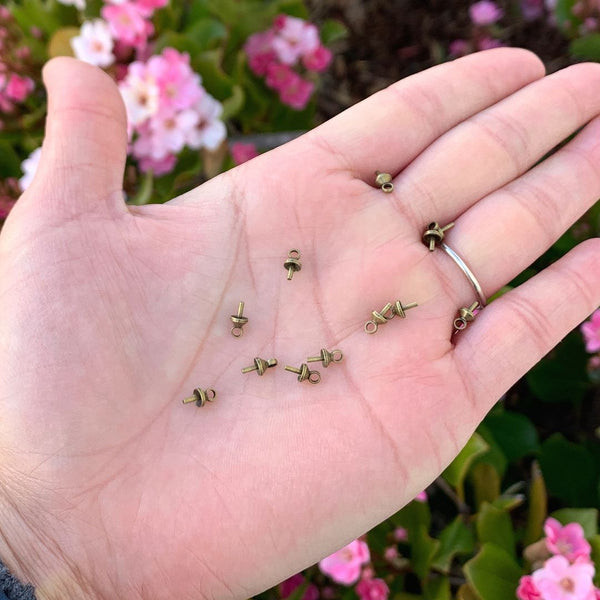 100pcs Glue On Eye Pin Bail Jump Ring Loop, Pendant Connector, Antique Bronze Plated Brass, Cup Selections: 4mm/6mm/8mm