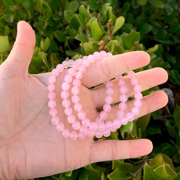 1 Strand Stretch Natural Pink Rose Quartz Beaded Gemstone Bracelet, 6mm Beads, Length Selections: 7 inch/7.5 inch/8 inch