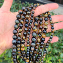 Natural Blue Golden Tigers Eye Gemstone Round Beads, 1 Strand/15 Inch, Size Selections: 4mm/6mm/8mm/10mm