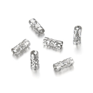 100pcs Large Hole Filigree Tube Beads, 18K White Gold Plated Brass, Size Selections: 8x3mm, 8x4mm