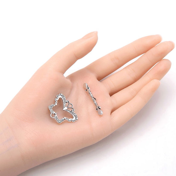 Adabele 20 Sets Butterfly Toggle Clasp, T-Bar Jewelry Closure, 28mm (1.1 Inch), Antique Silver, MC-AF9